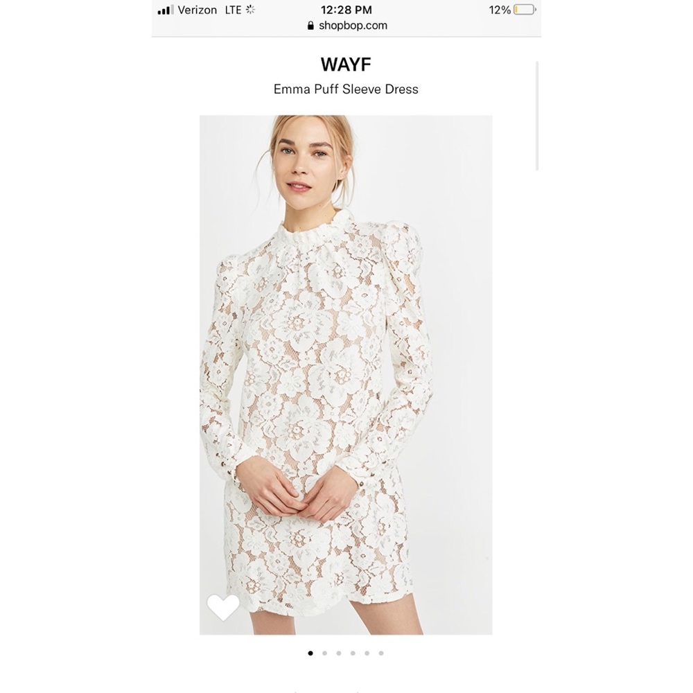 Wayf Emma Puff Sleeve Dress Ivory size medium